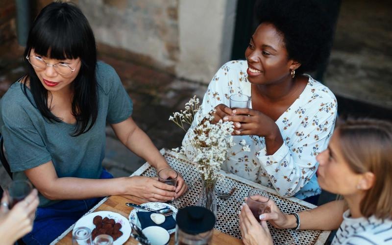 group of women having brunch at a neighborhood restaurant